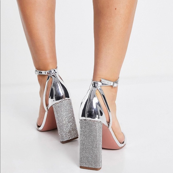 ASOS DESIGN Silver block sandal heels - Picture 2 of 3